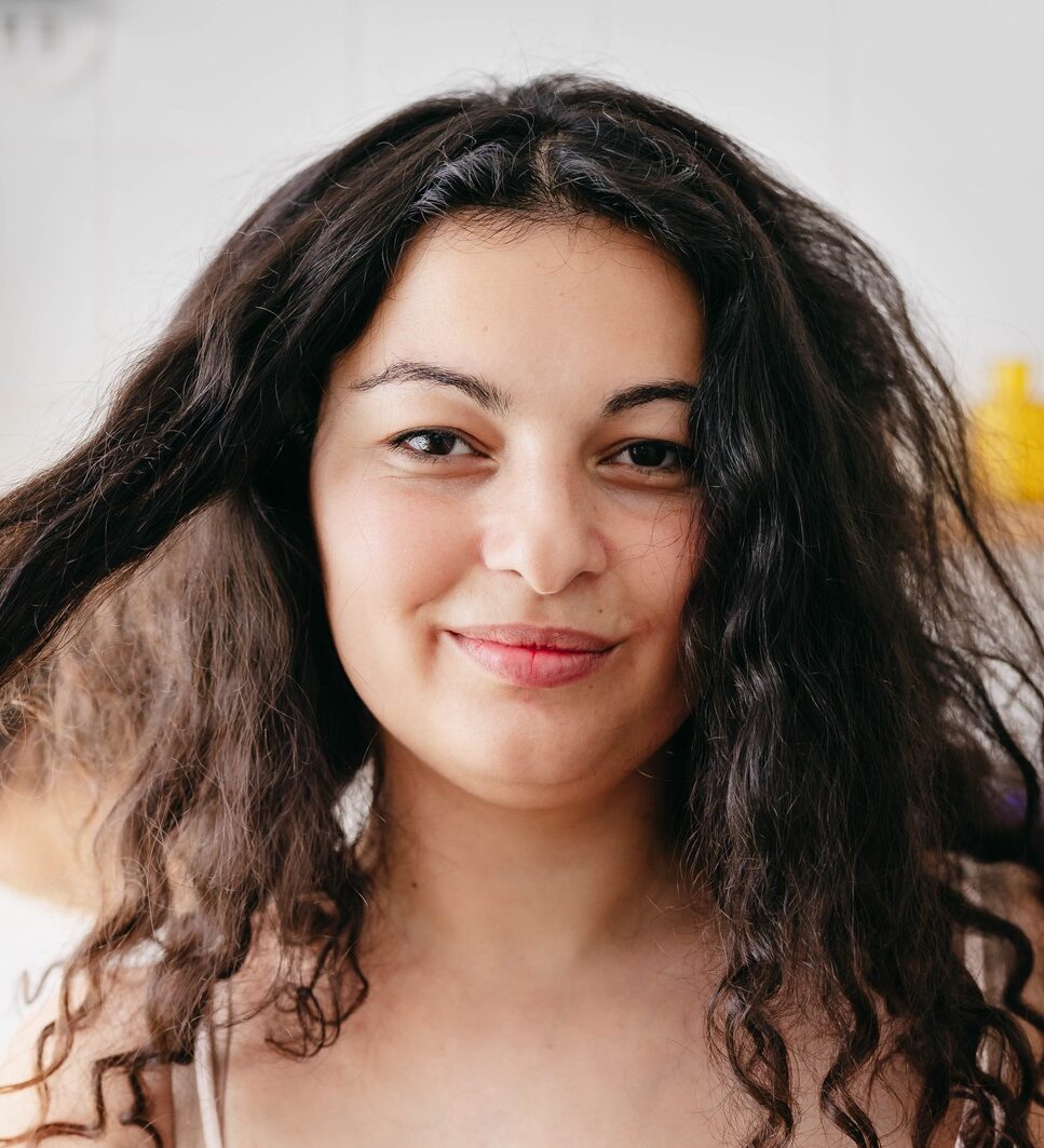 Female portrait in pink underwear